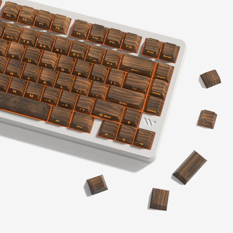 Rainy75 Shine Through Keycap 60 65 75 100 Percent,Cherry Key cap 136 Keys PBT Dye Sublimation Custom Keyboard Keycaps Set for Mechanical Keyboard 61/64/75/84/87/104/108 Layout with Key Puller (Wood Style) - Image 1